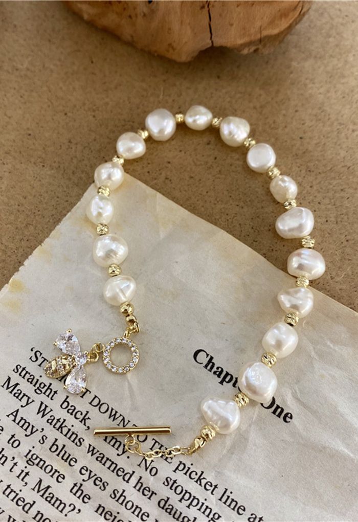 Bee Rhinestone Pearl Bracelet