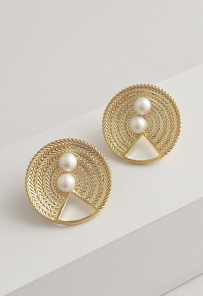 Golden Braided Pearly Earrings