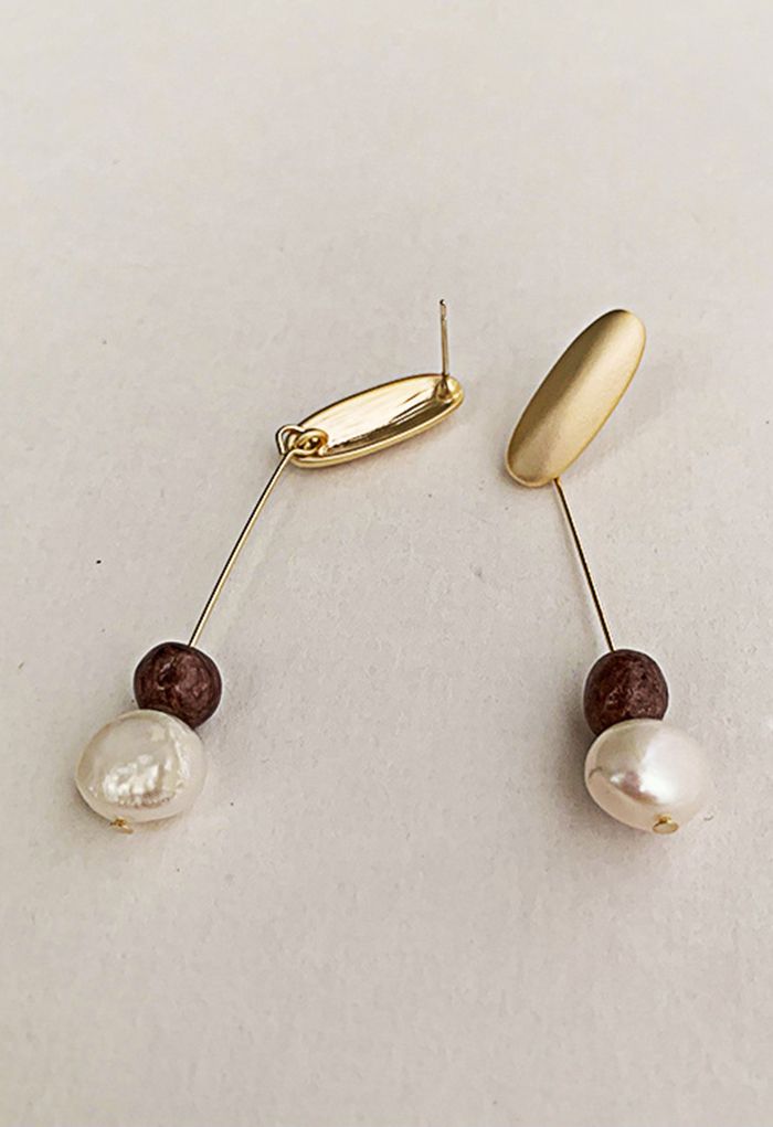 Stone and Pearl Drop Metal Earrings