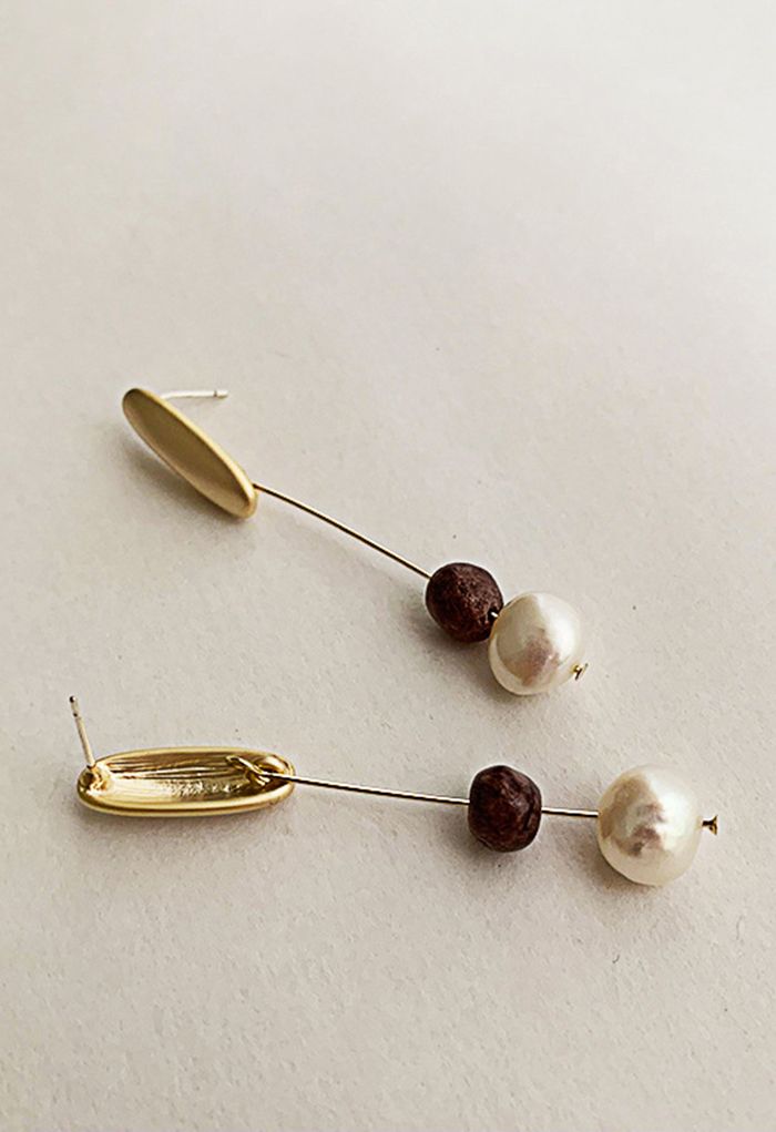 Stone and Pearl Drop Metal Earrings