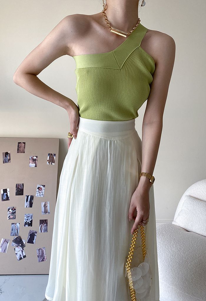 Single Strap Knit Tank Top in Green