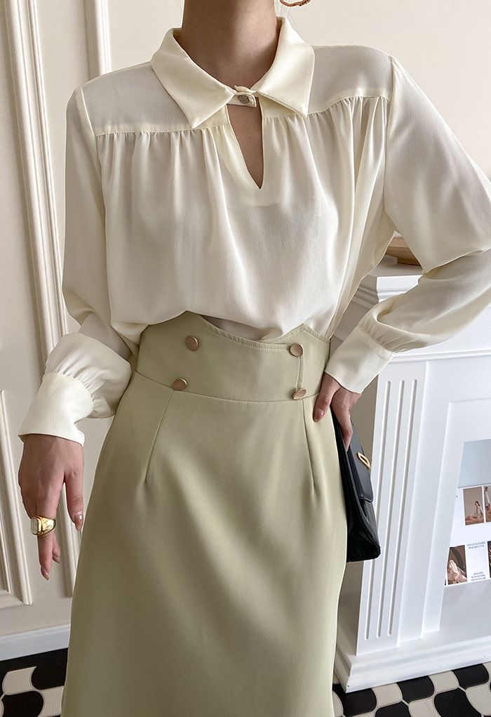 Long Sleeve Collared Shirt in Cream