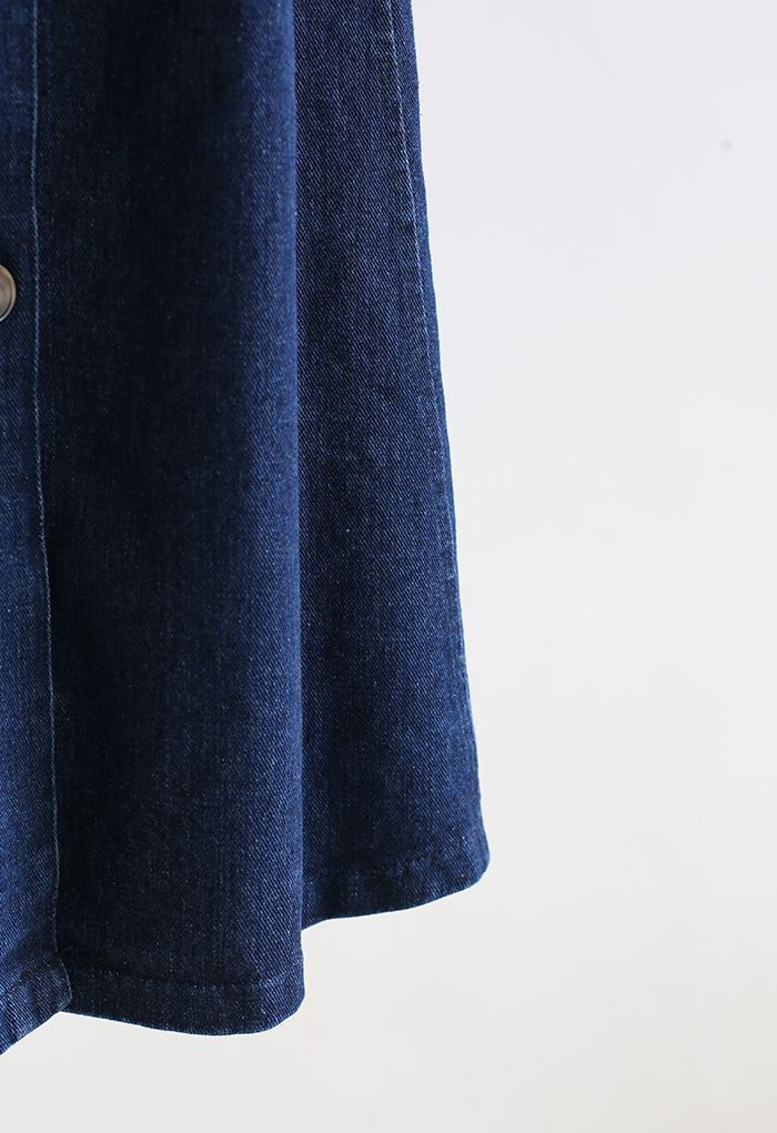 Button Down A-Line Denim Skirt in Dark Blue