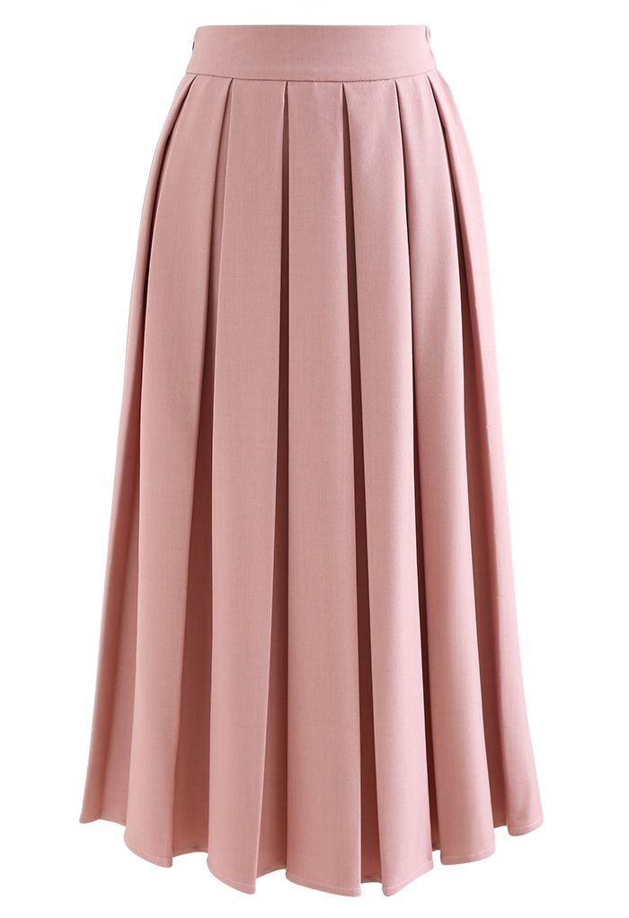 Pastel Candy Front Pleated Midi Skirt in Pink