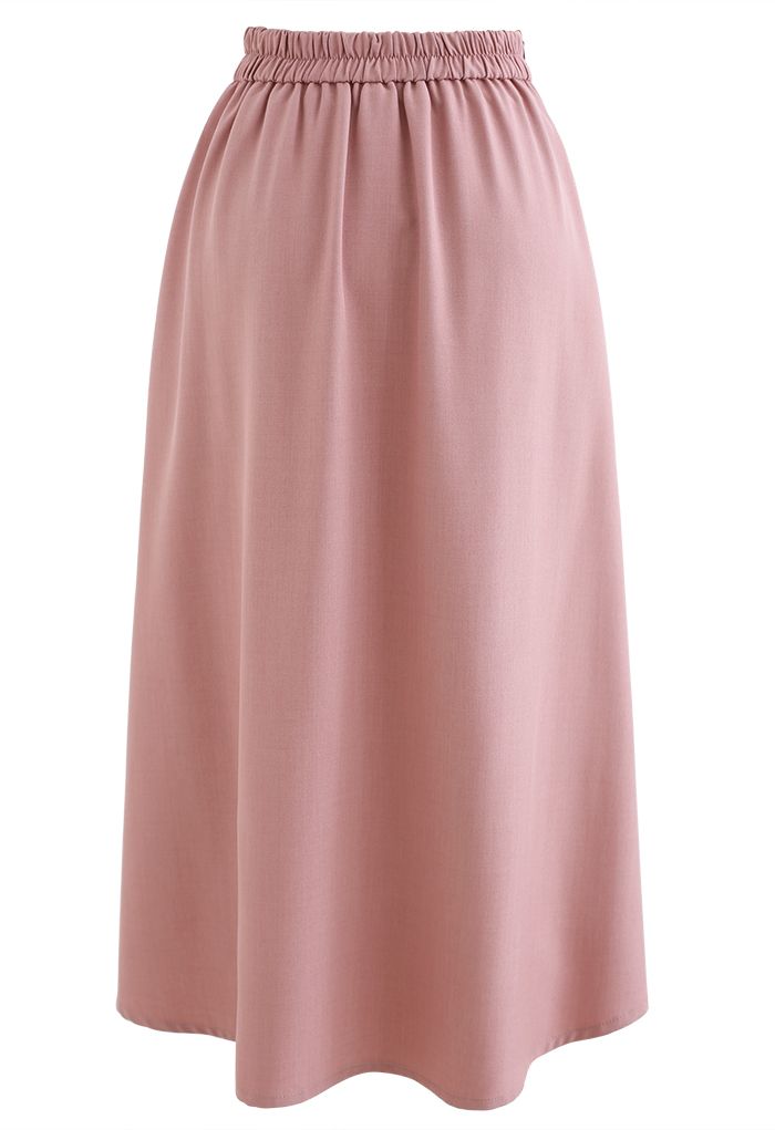 Pastel Candy Front Pleated Midi Skirt in Pink