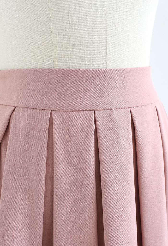 Pastel Candy Front Pleated Midi Skirt in Pink