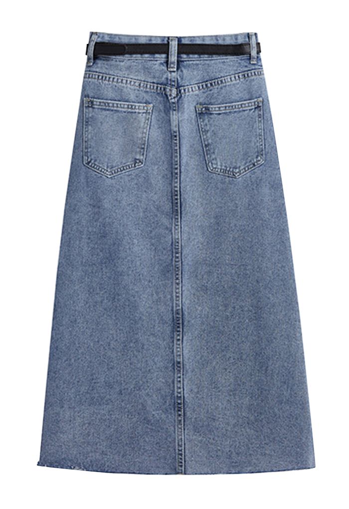 Drawstring Slit Side Denim Skirt