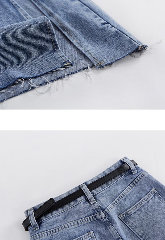 Drawstring Slit Side Denim Skirt