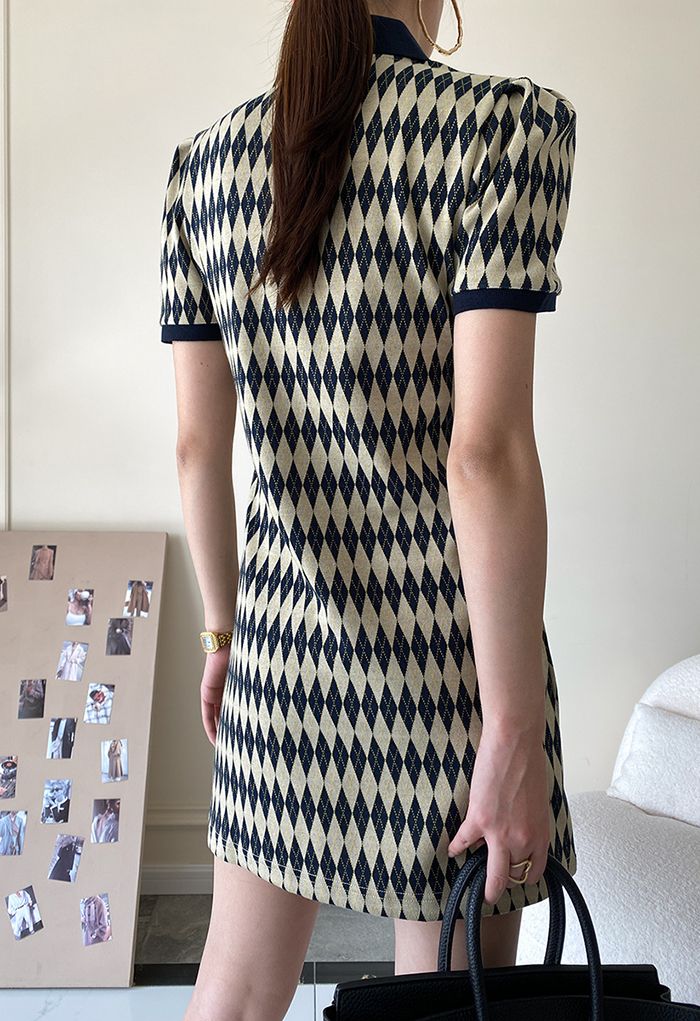 Diamond Pattern Knitted Polo Dress