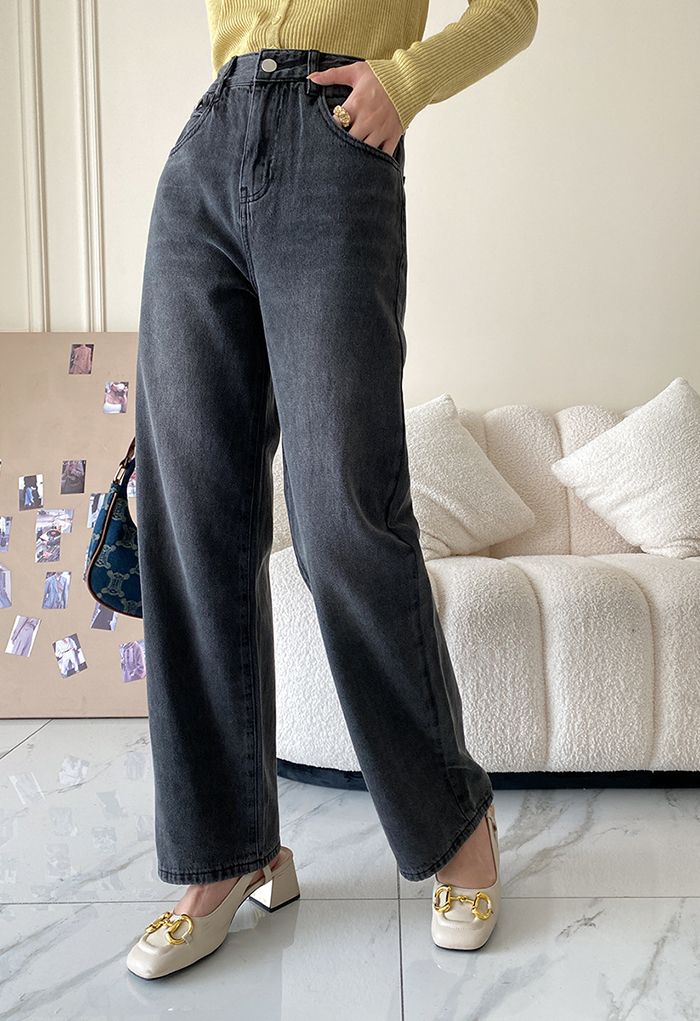 High Waist Wide Leg Smoke Jeans - Retro, Indie and Unique Fashion