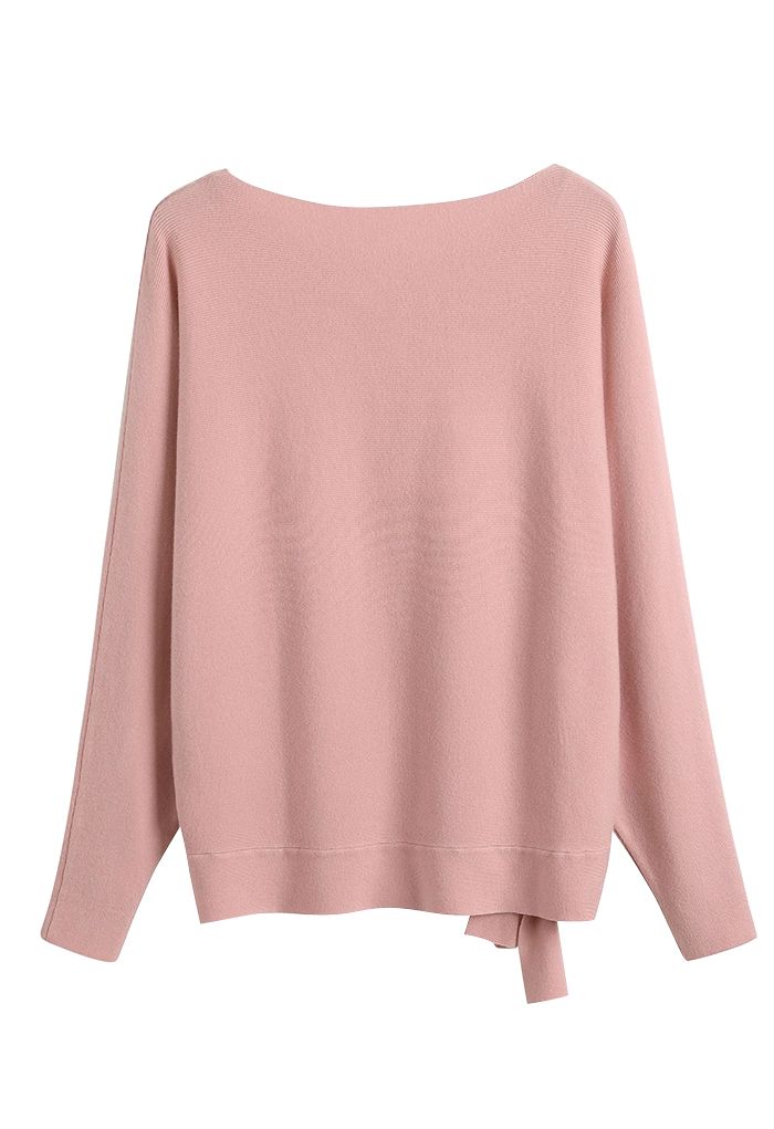 Batwing Sleeve Bowknot Oversize Sweater in Pink