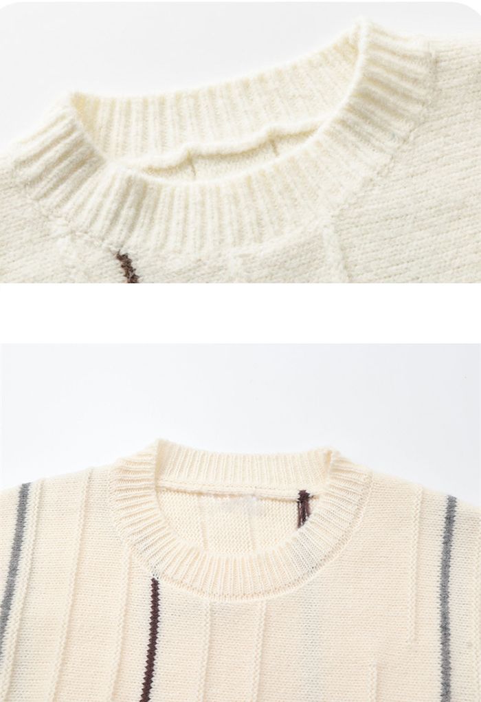 Mix Color Stripe Puff Sleeve Knit Sweater