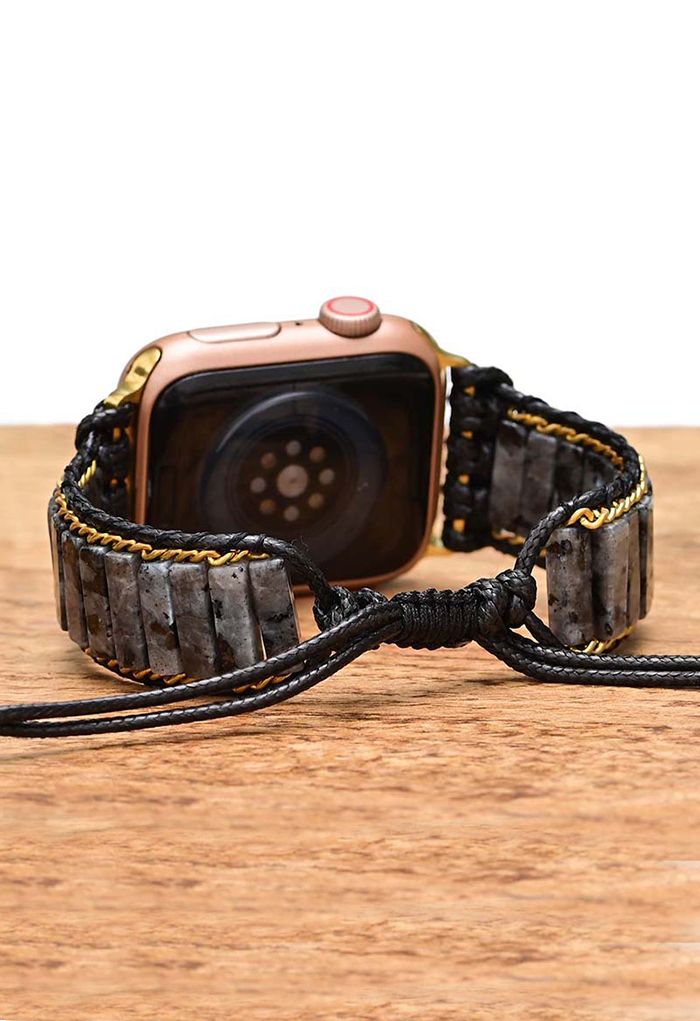 Glossy Natural Black Stone Weave Watch Strap