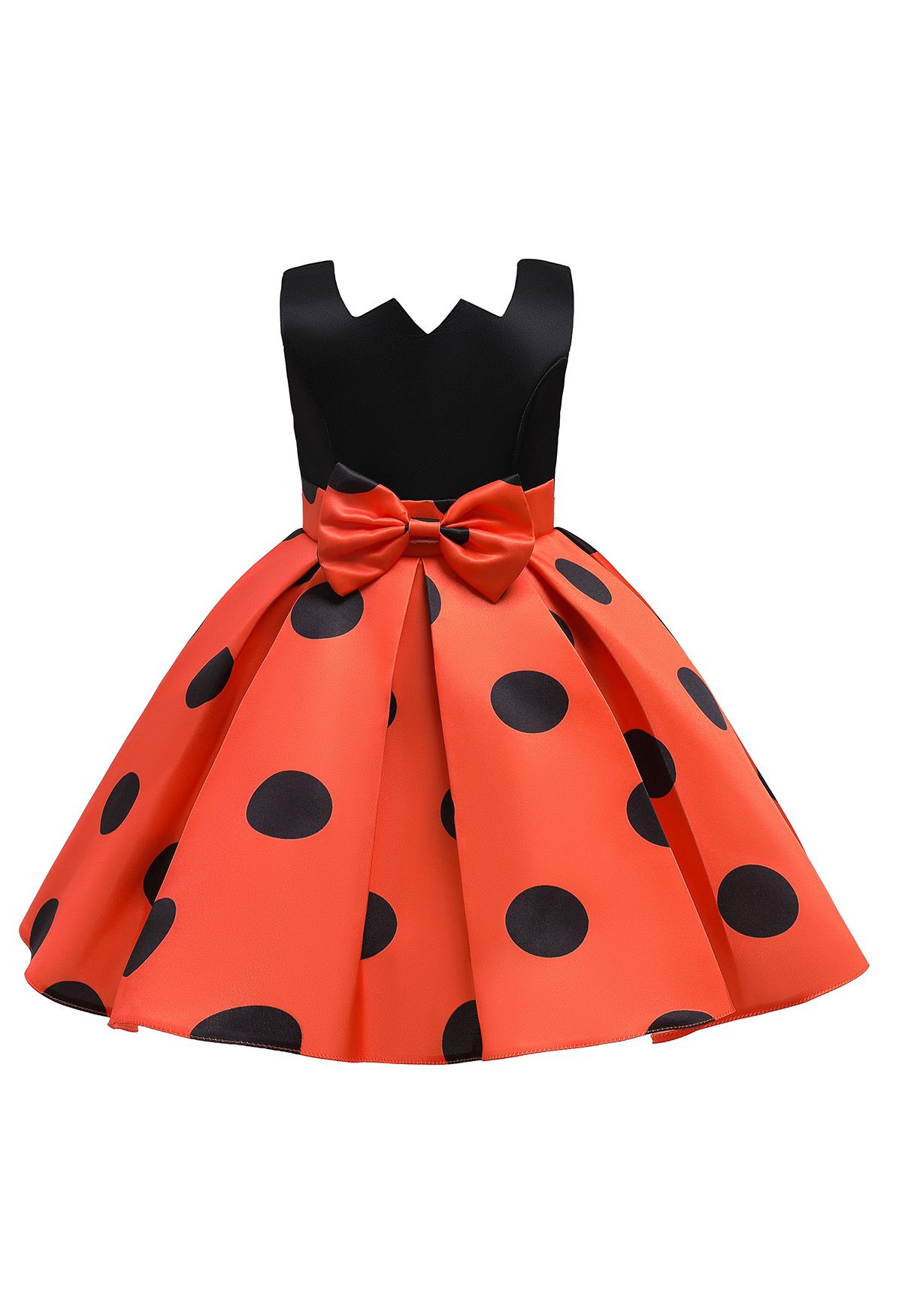 Polka Dot Bowknot Pleated Princess Dress in Orange