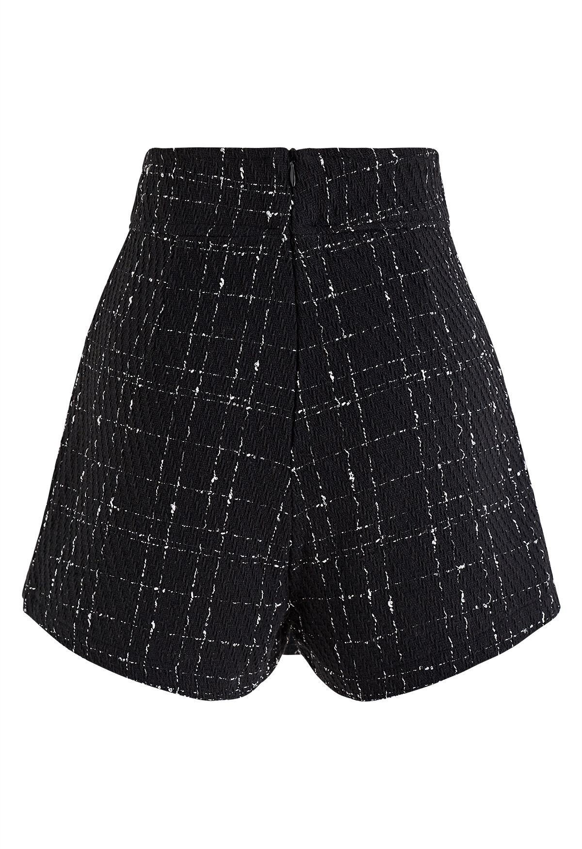 Grid Tweed Buttoned Flap Skorts in Black