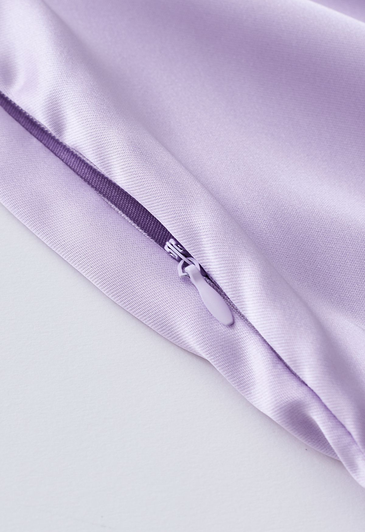 Ethereal Feather Long Sleeve Satin Dress in Purple