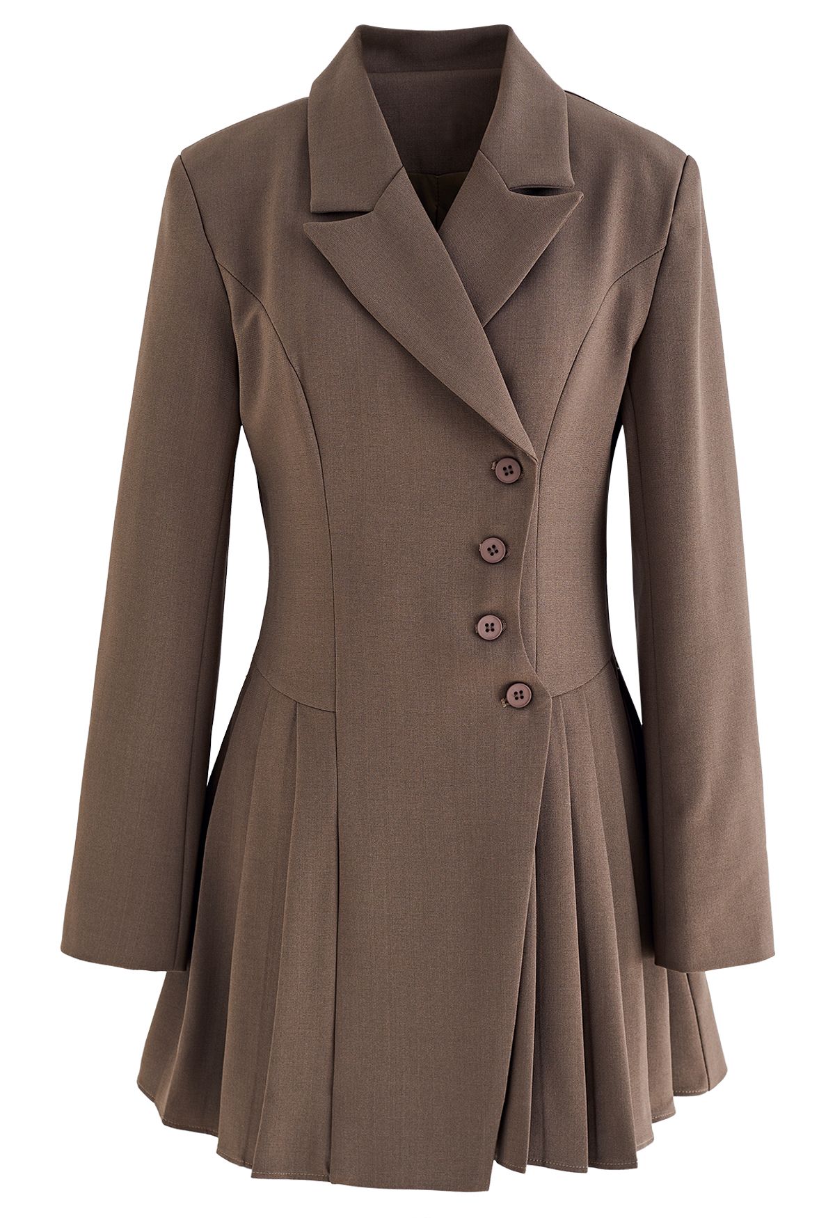 Buttoned Pleated Blazer Dress in Brown