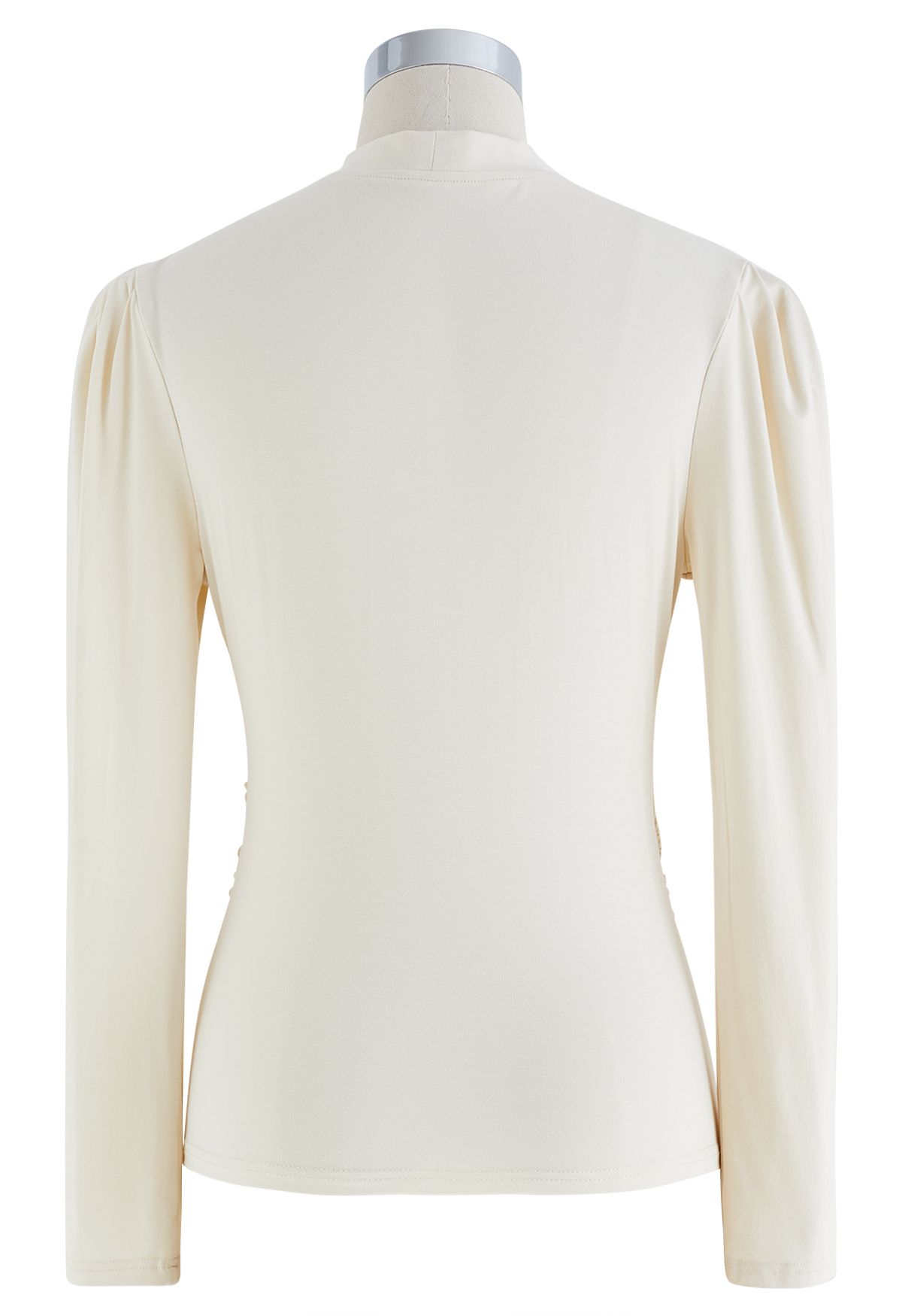 Choker Neck Ruched Front Long Sleeve Top in Cream