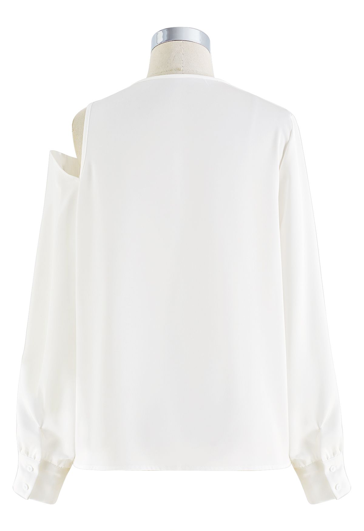 Asymmetric Cold-Shoulder Drape Satin Top in White