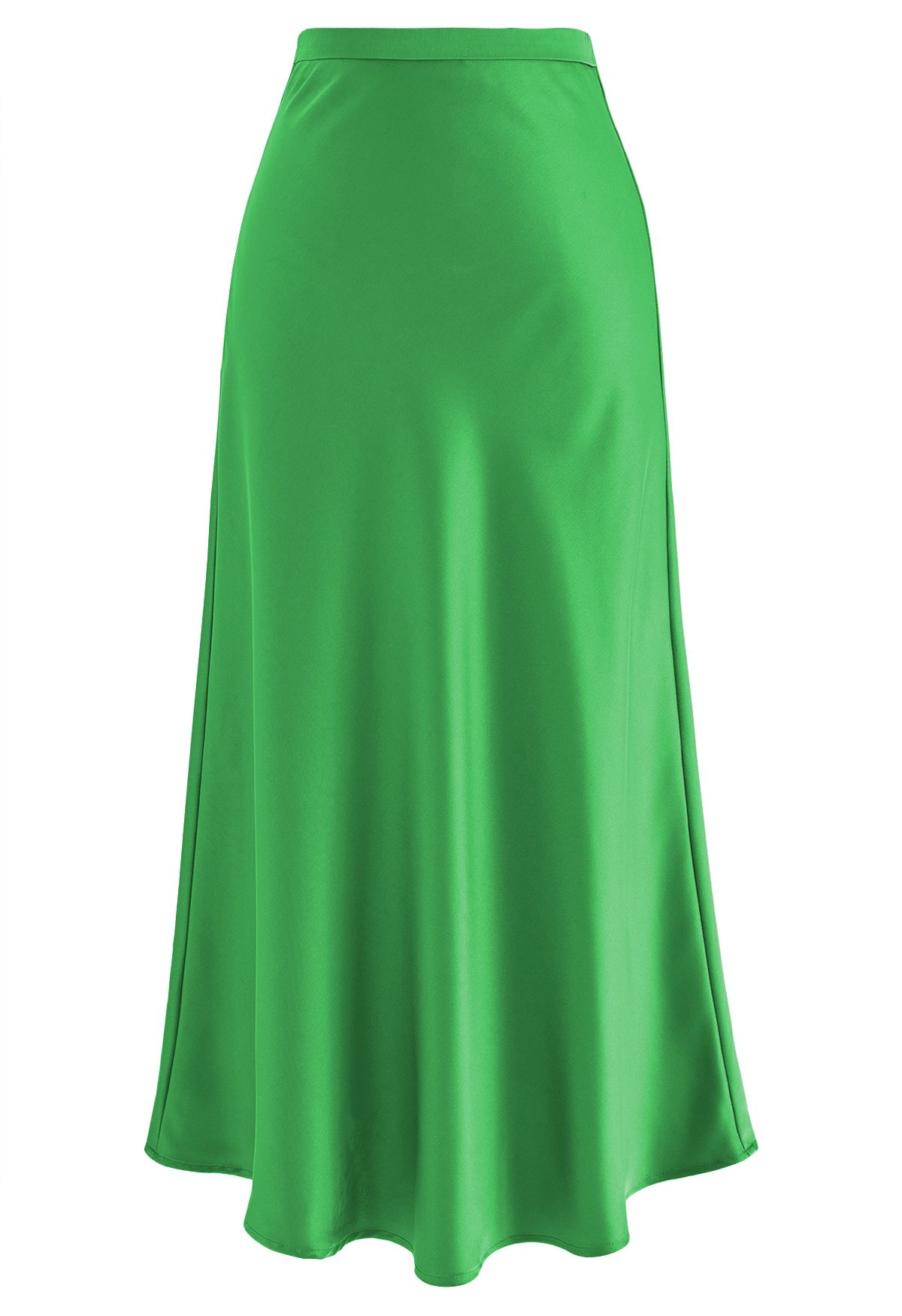 Satin Finish Bias Cut Midi Skirt in Green