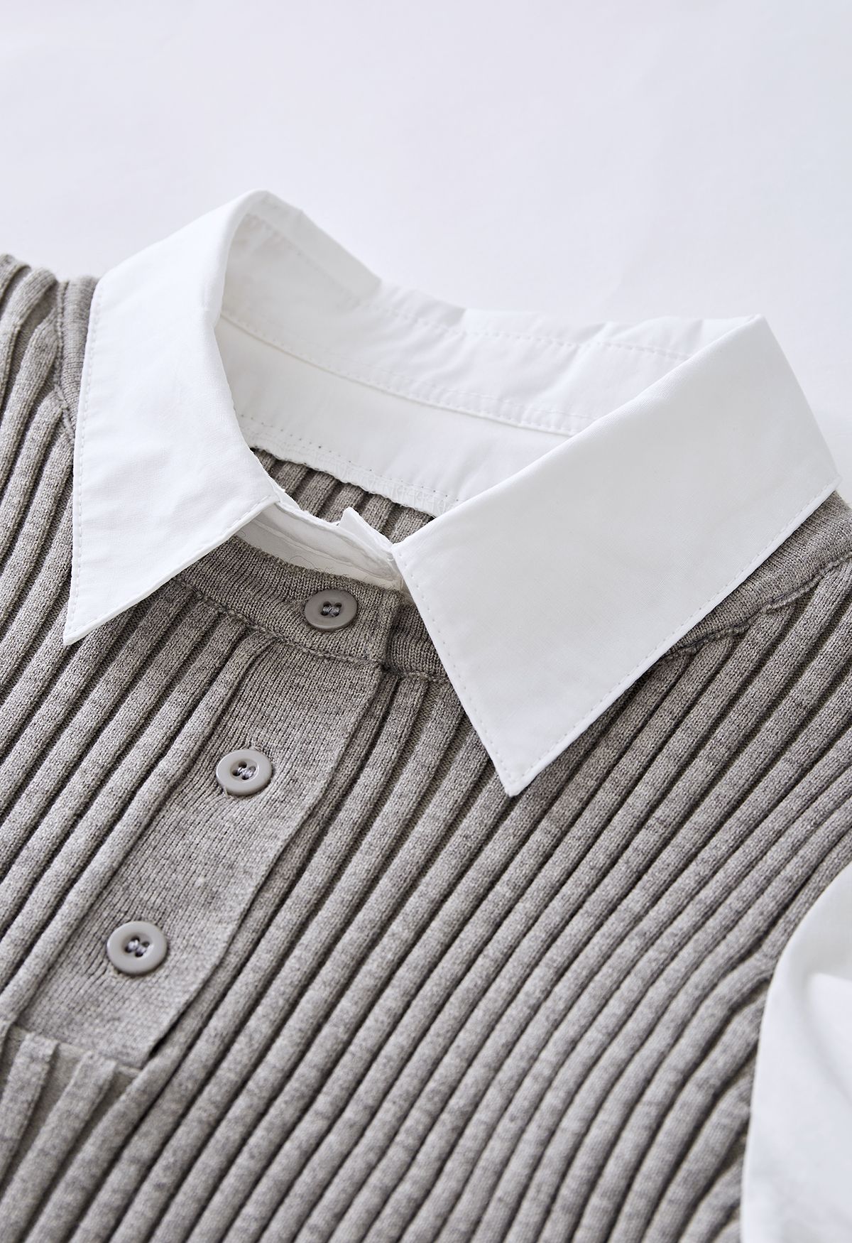 Asymmetric Ribbed Knit Spliced Shirt in Grey