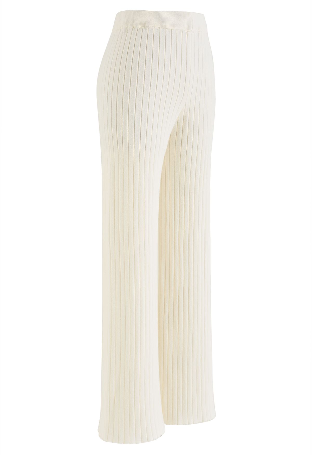 Ribbed Straight Leg Knit Pants in Cream - Retro, Indie and Unique