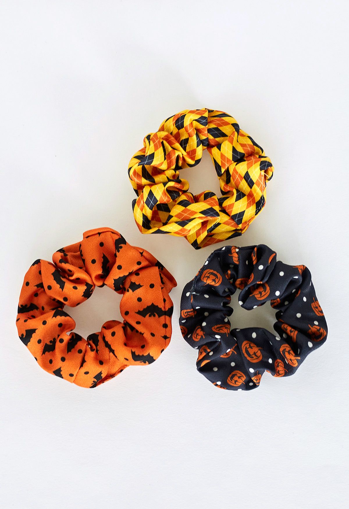 Playful Halloween Pattern Scrunchies Set