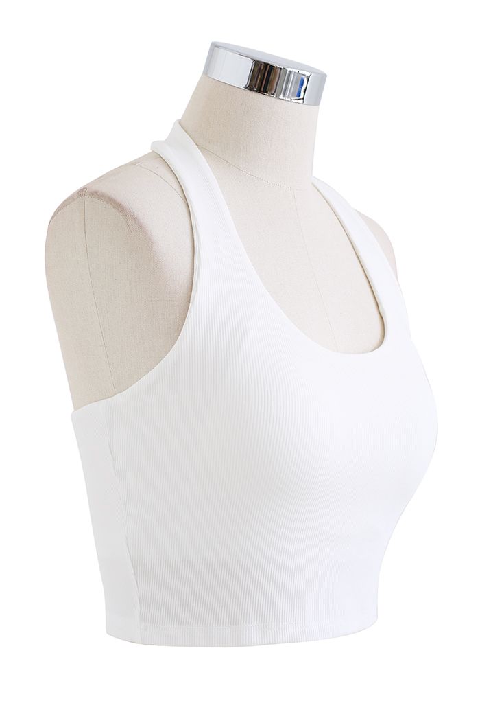 Halter Neck Backless Crop Top in White