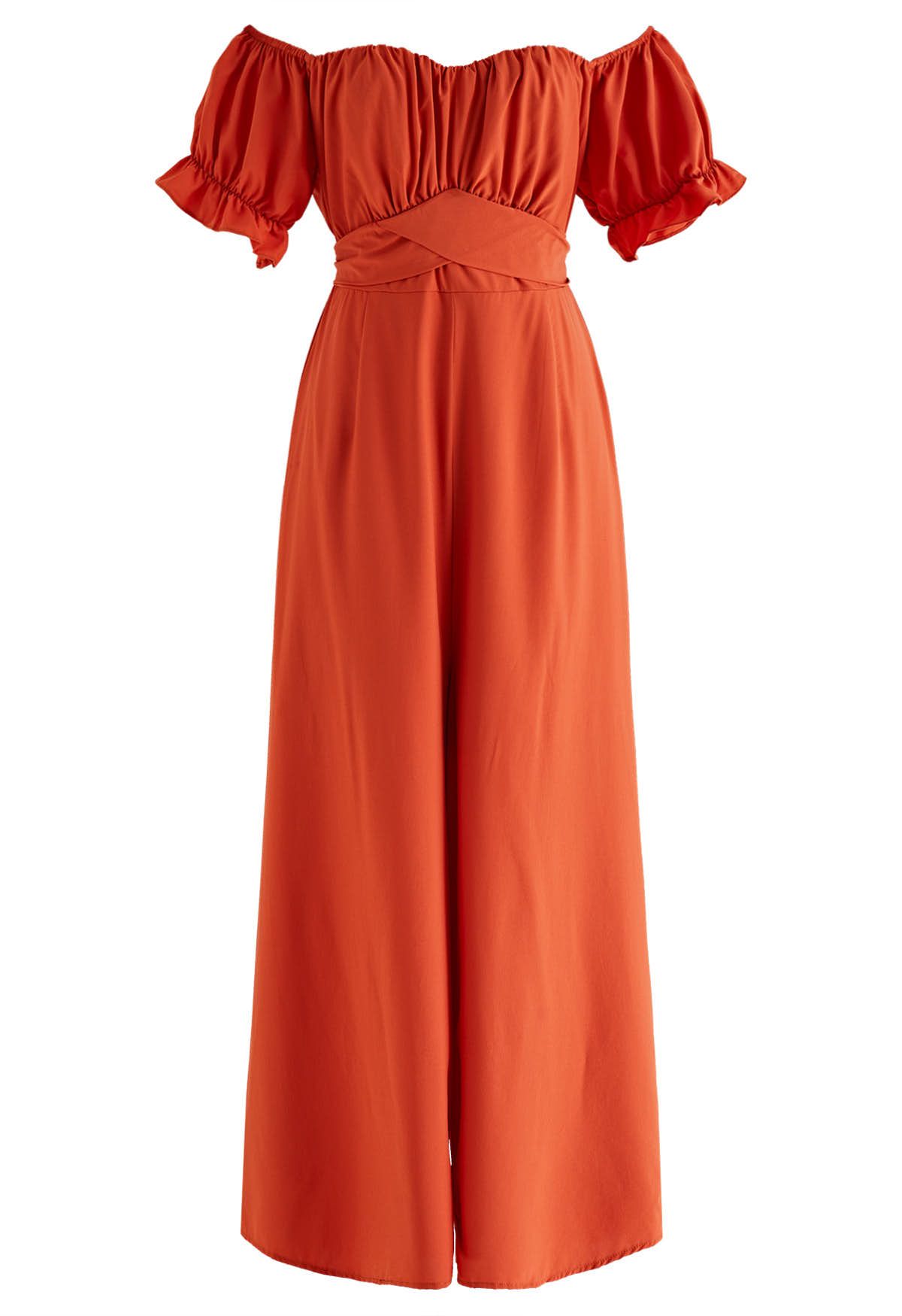 Breezy Off-Shoulder Tie Back Crop Jumpsuit in Orange