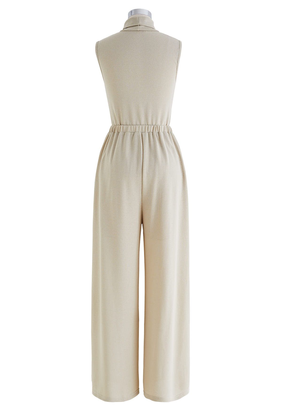 High Neck Sleeveless Top and Pants Set in Sand