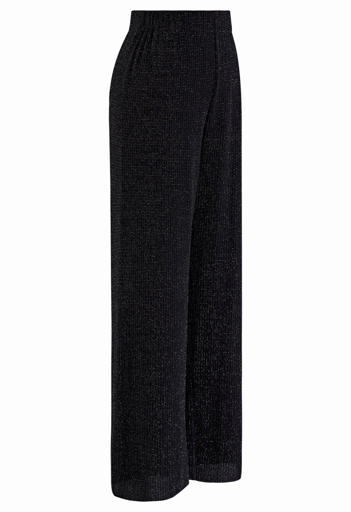 Midnight Shimmer Black Straight-Leg Pants