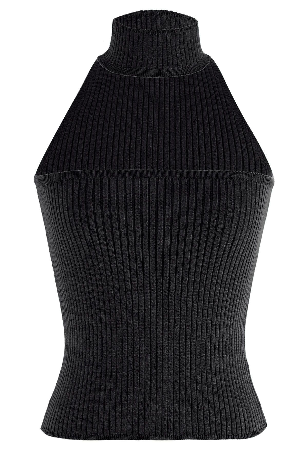 Strapless Halter Neck Knit Top in Black