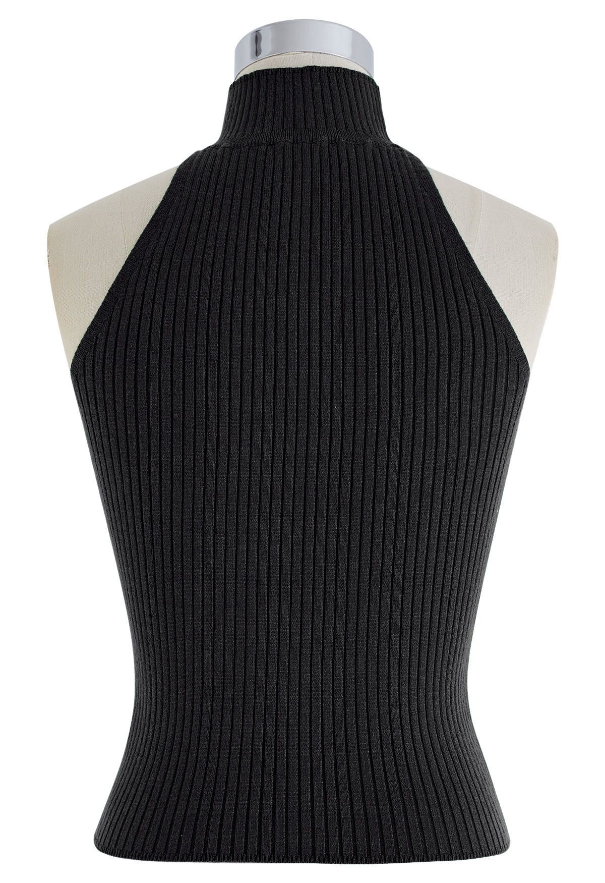 Strapless Halter Neck Knit Top in Black