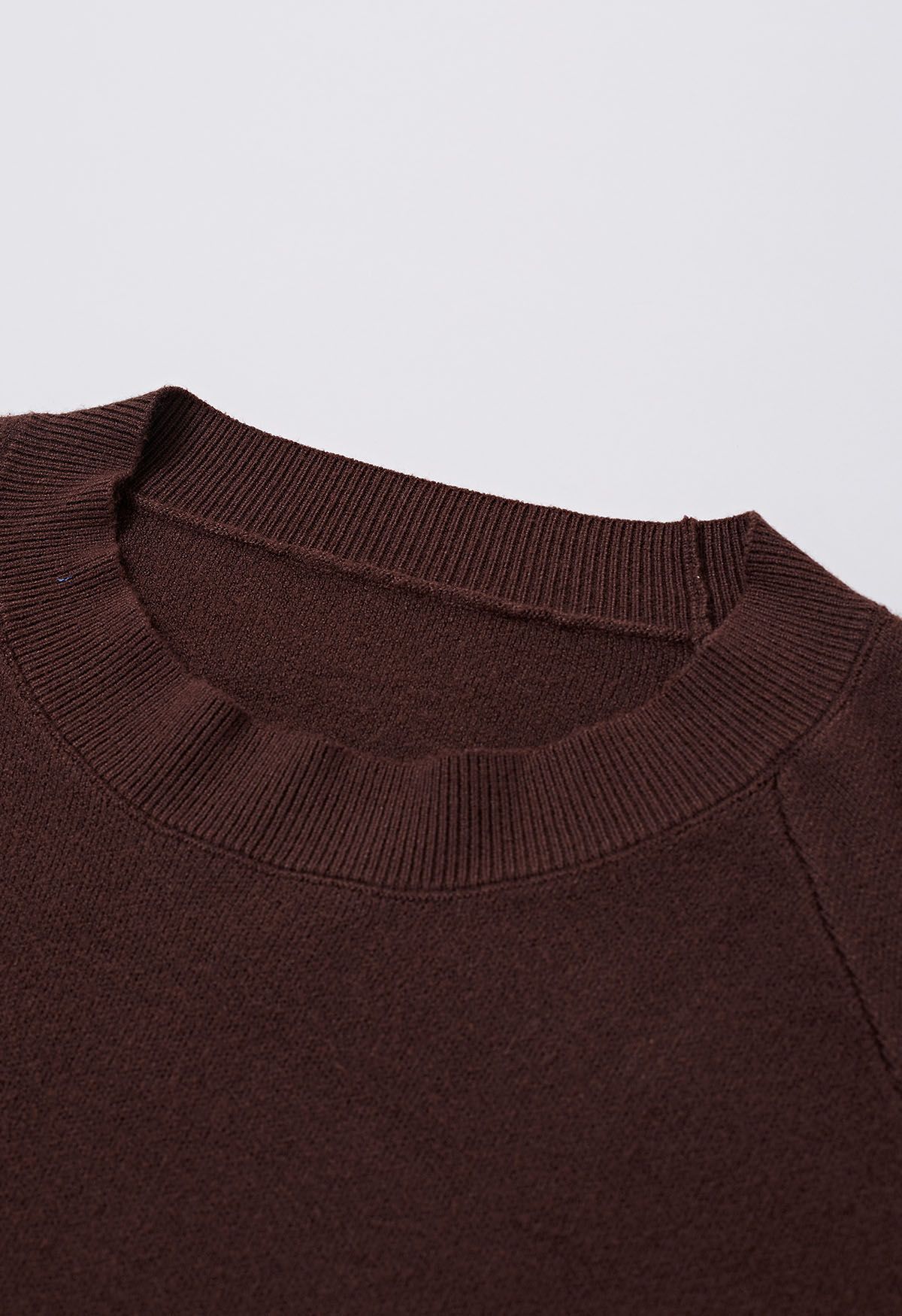 Slit Hem Ribbed Detail Soft Knit Sweater in Brown