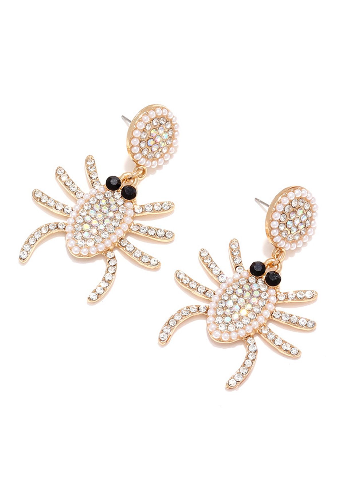 Full Pearl Spider Zircon Drop Earrings