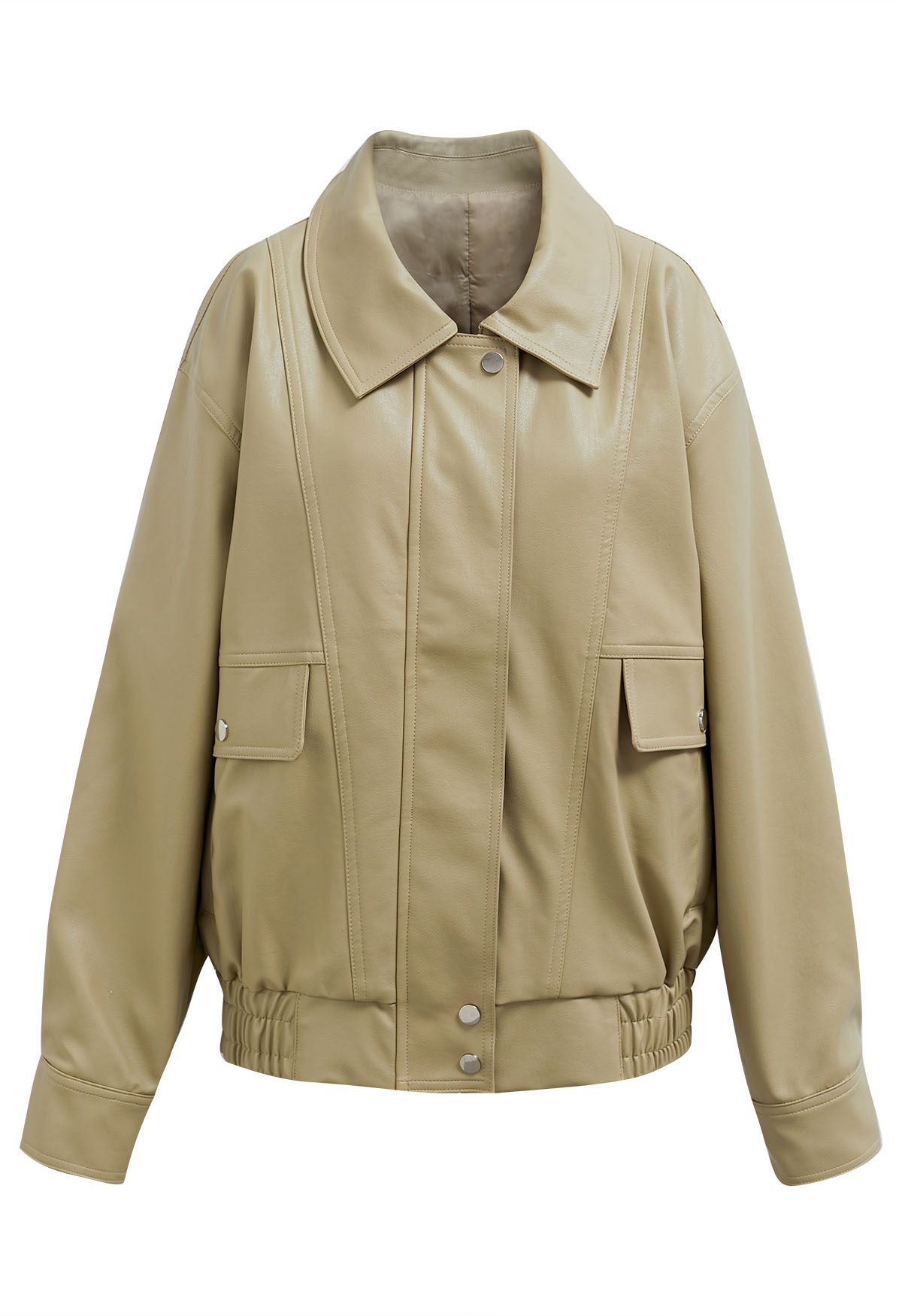 Fake Flap Pocket Faux Leather Jacket in Camel