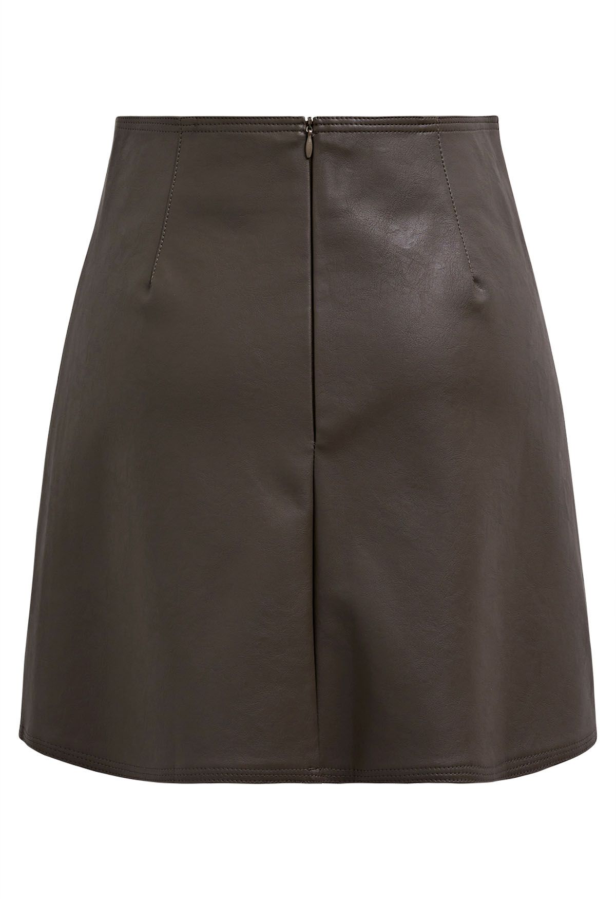 Button Trimmed Faux Leather Mini Skirt in Brown