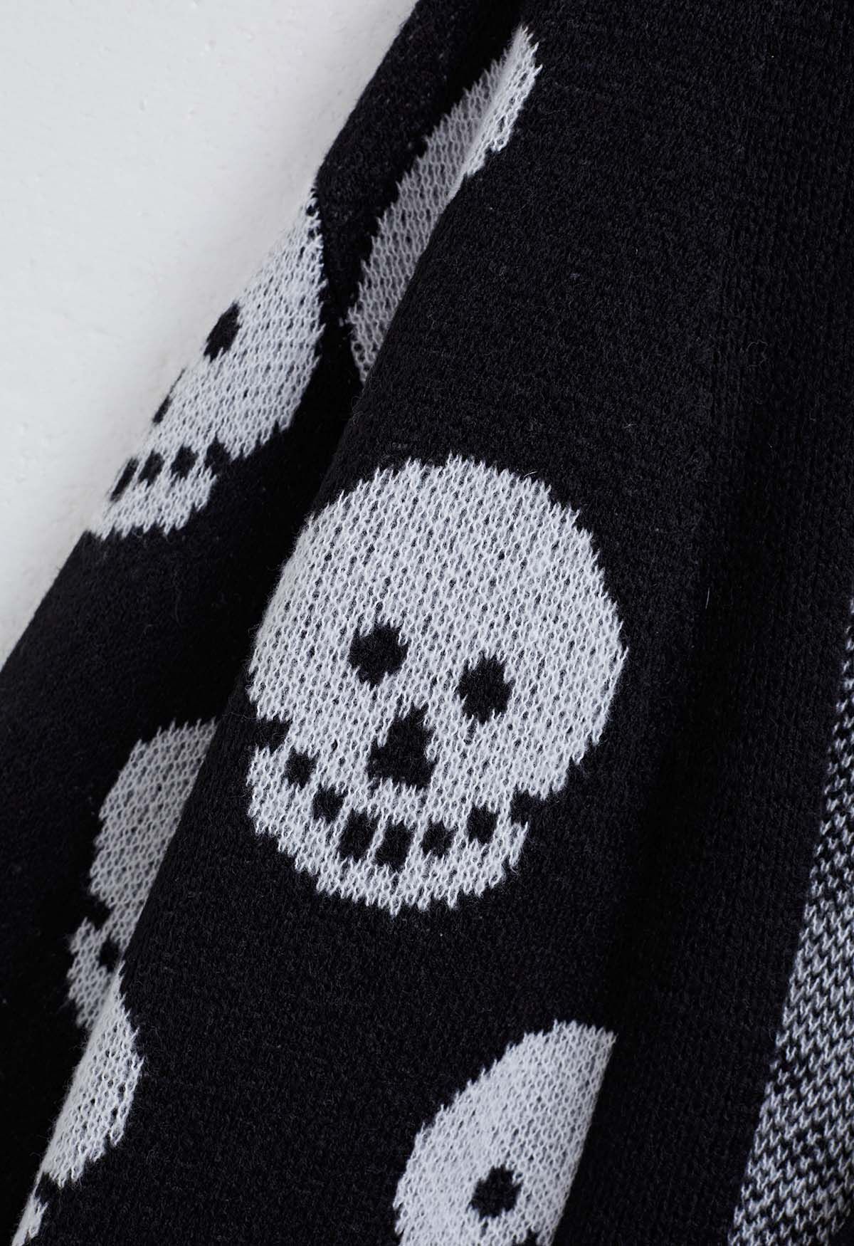 Halloween Skull Jacquard Longline Knit Cardigan