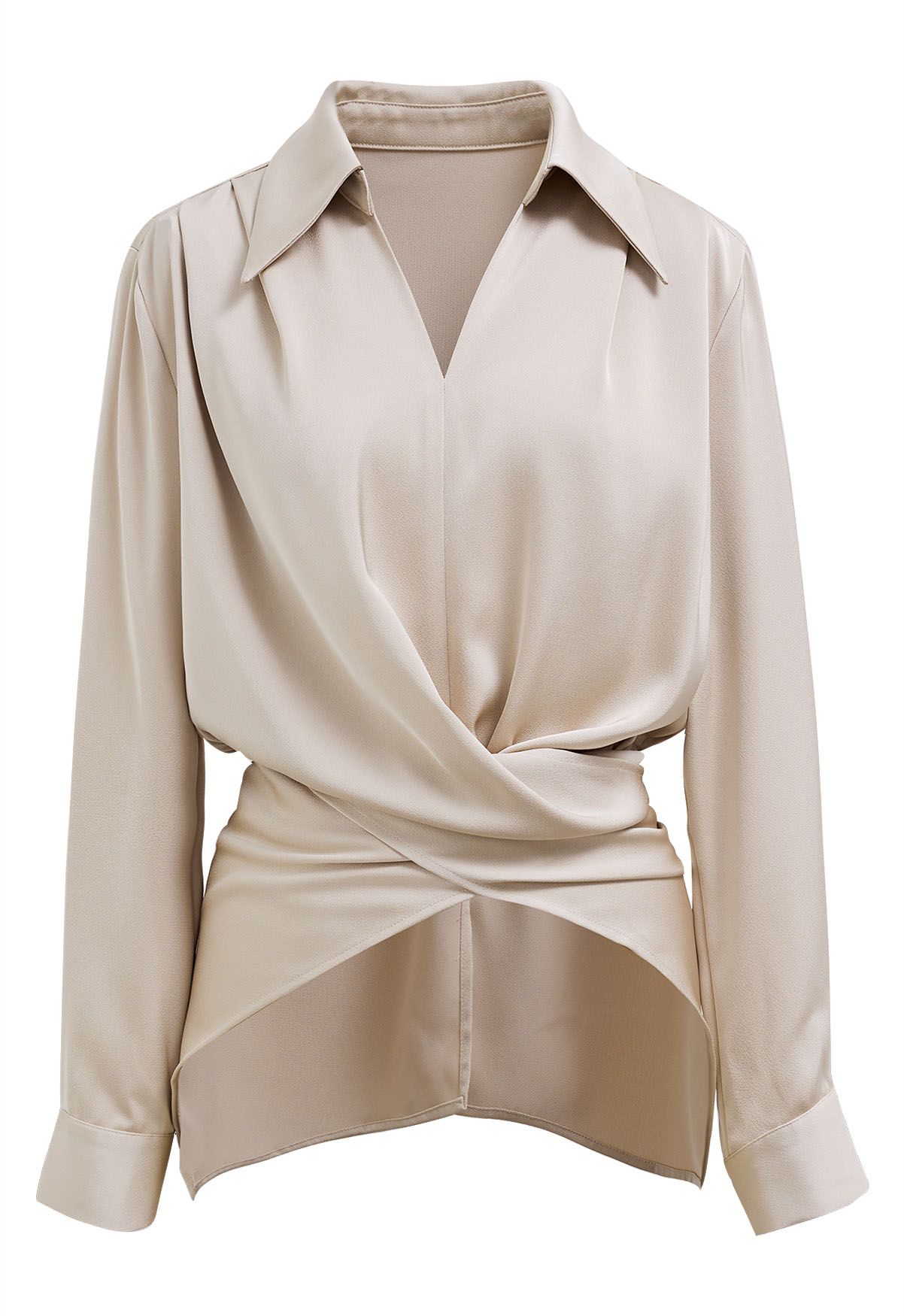 Crisscross Waist V-Neck Shirt in Champagne