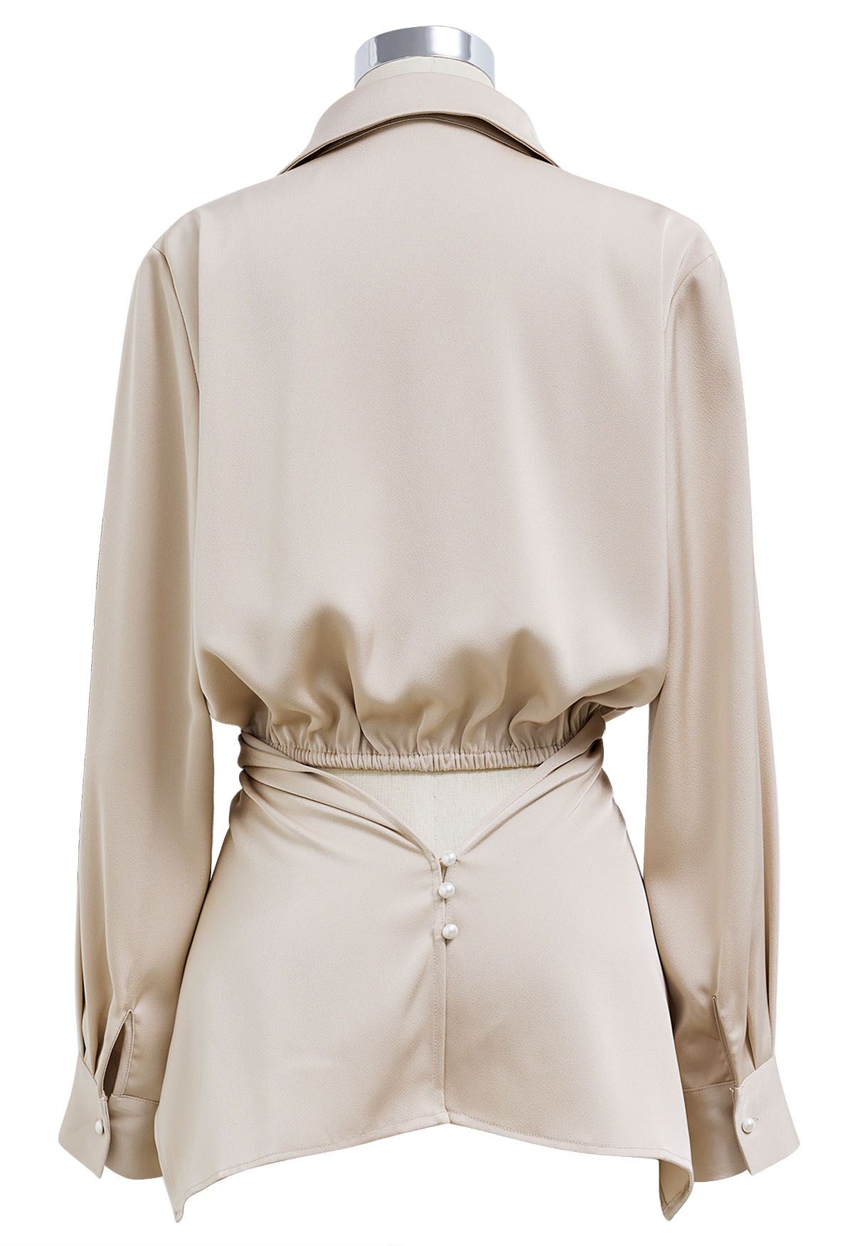 Crisscross Waist V-Neck Shirt in Champagne