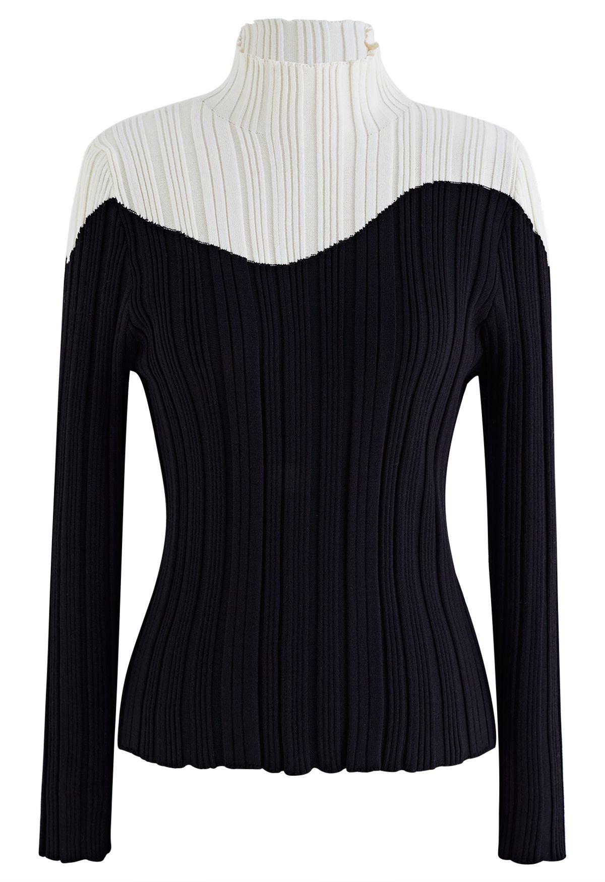 Contrast Mock Neck Knit Top in Black