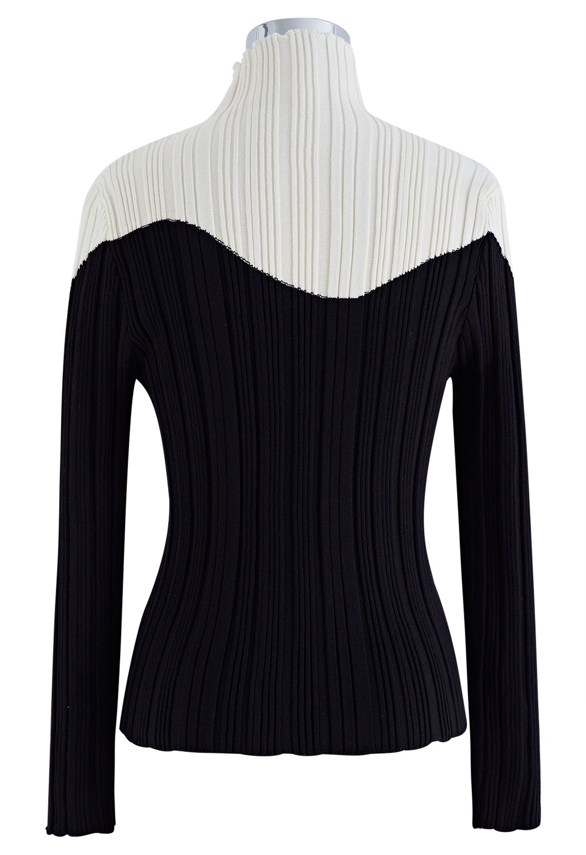 Contrast Mock Neck Knit Top in Black