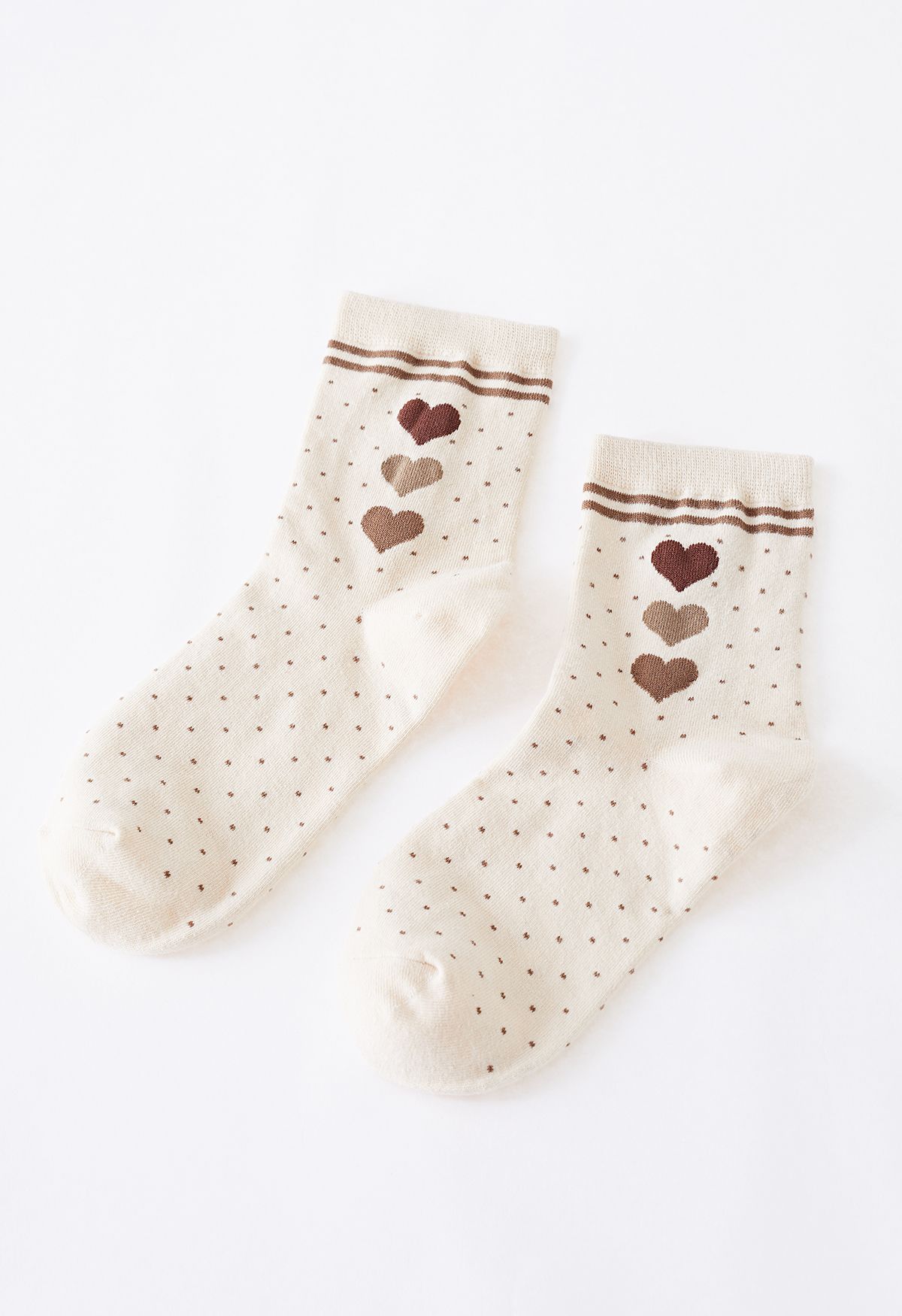 Dotted Heart Creamy Crew Socks