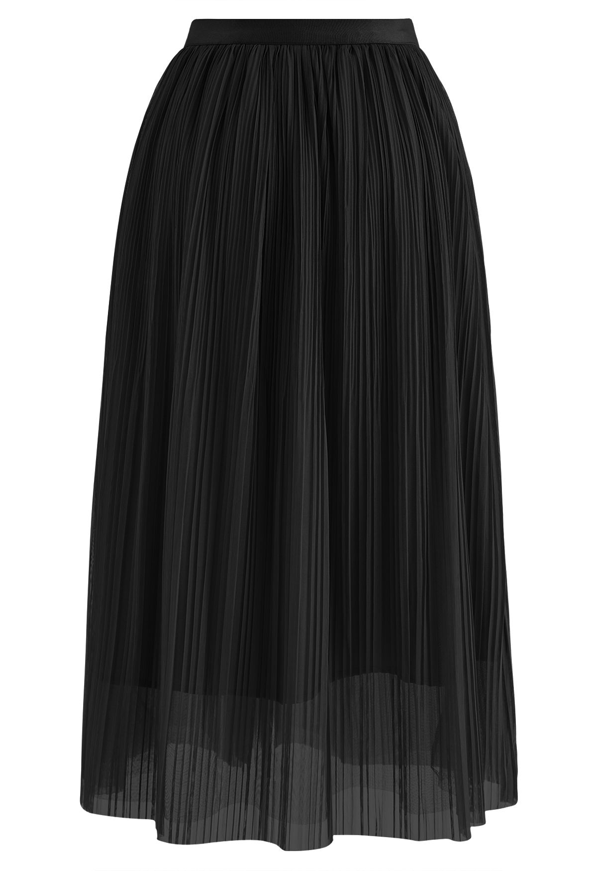 Plisse Double-Layered Mesh Tulle Skirt in Black
