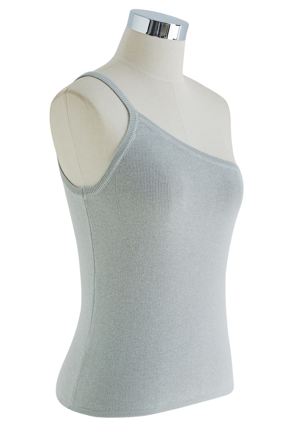 Strappy One-Shoulder Knit Tank Top in Grey