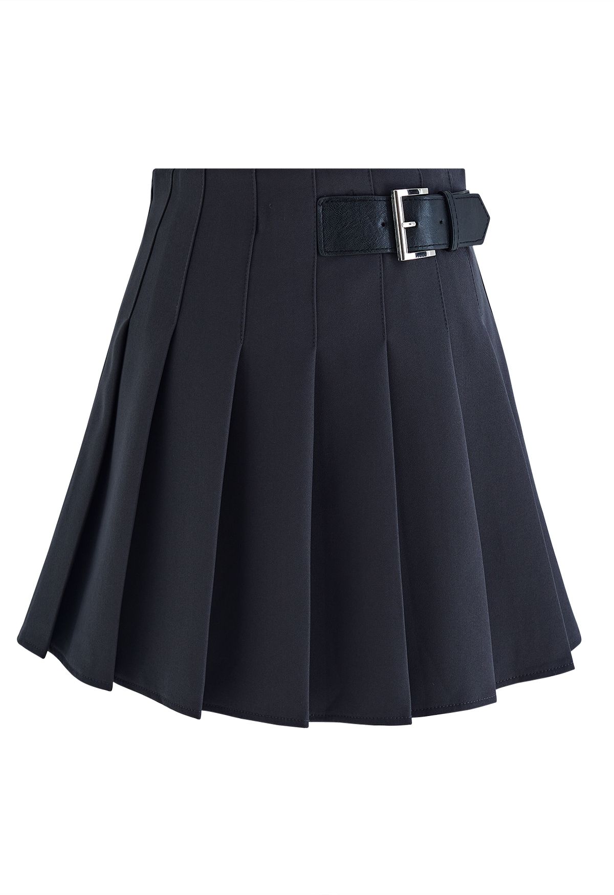 Belted Pleated Flare Mini Skirt in Smoke