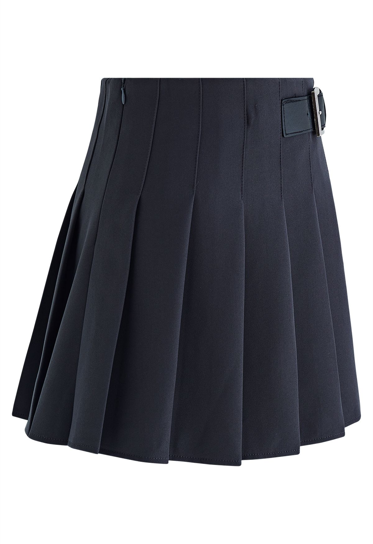 Belted Pleated Flare Mini Skirt in Smoke