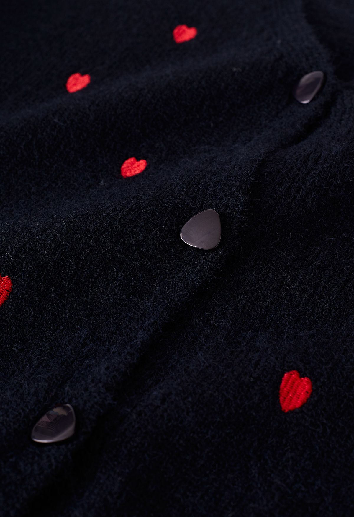 Little Heart Embroideried Button-Up Cardigan in Black