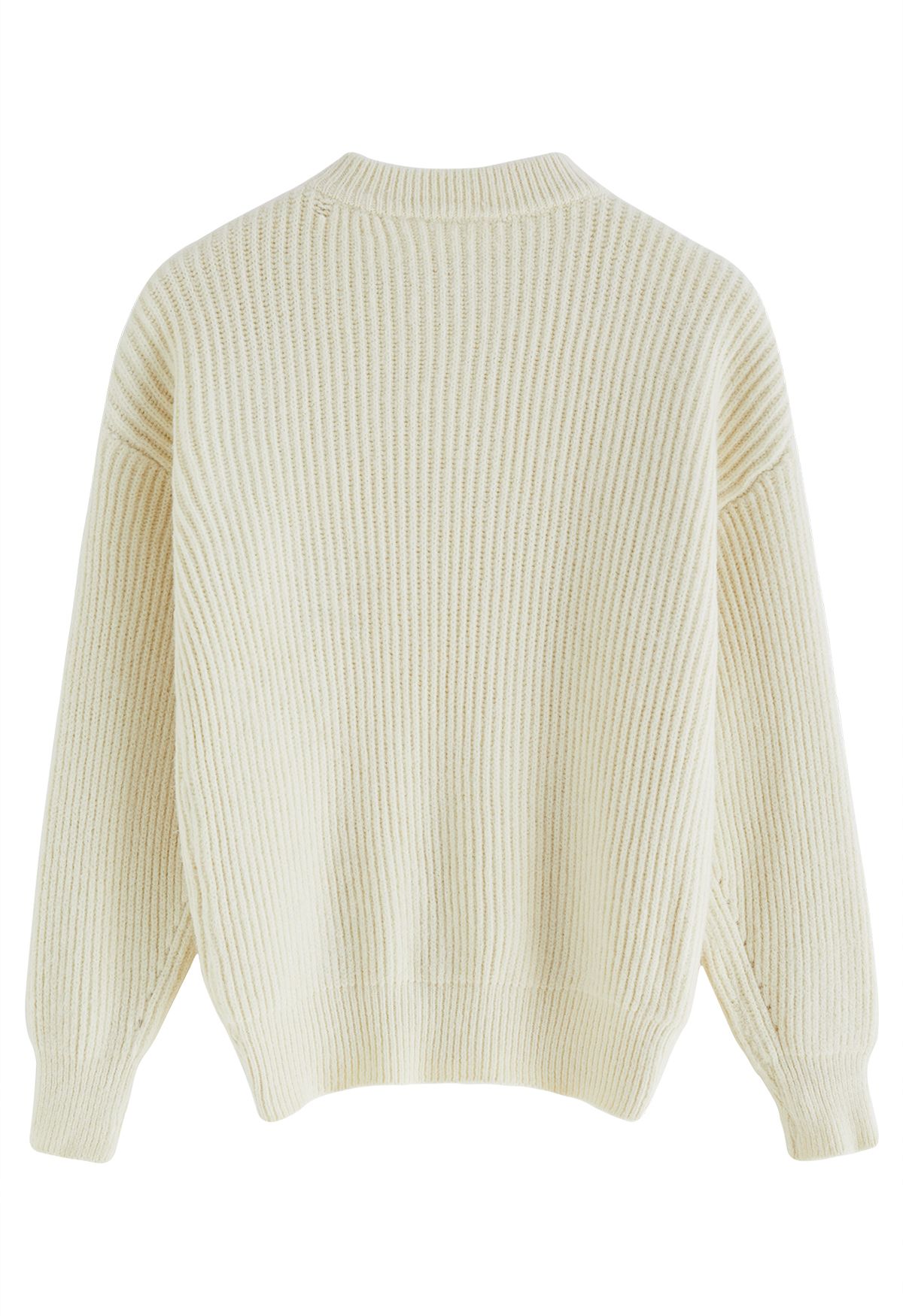 Solid Color Rib Knit Sweater in Ivory - Retro, Indie and Unique Fashion