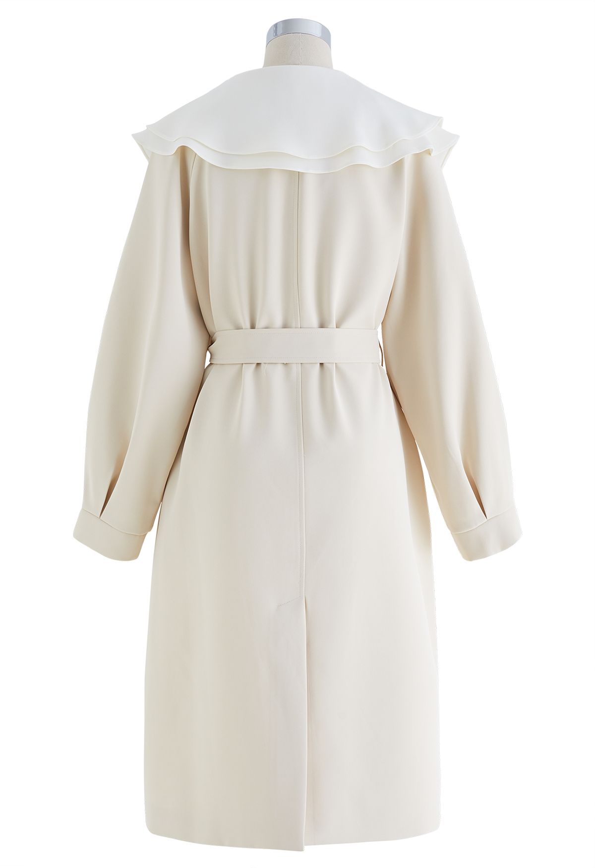 Ruffle Neck Double-Breasted Trench Dress in Ivory